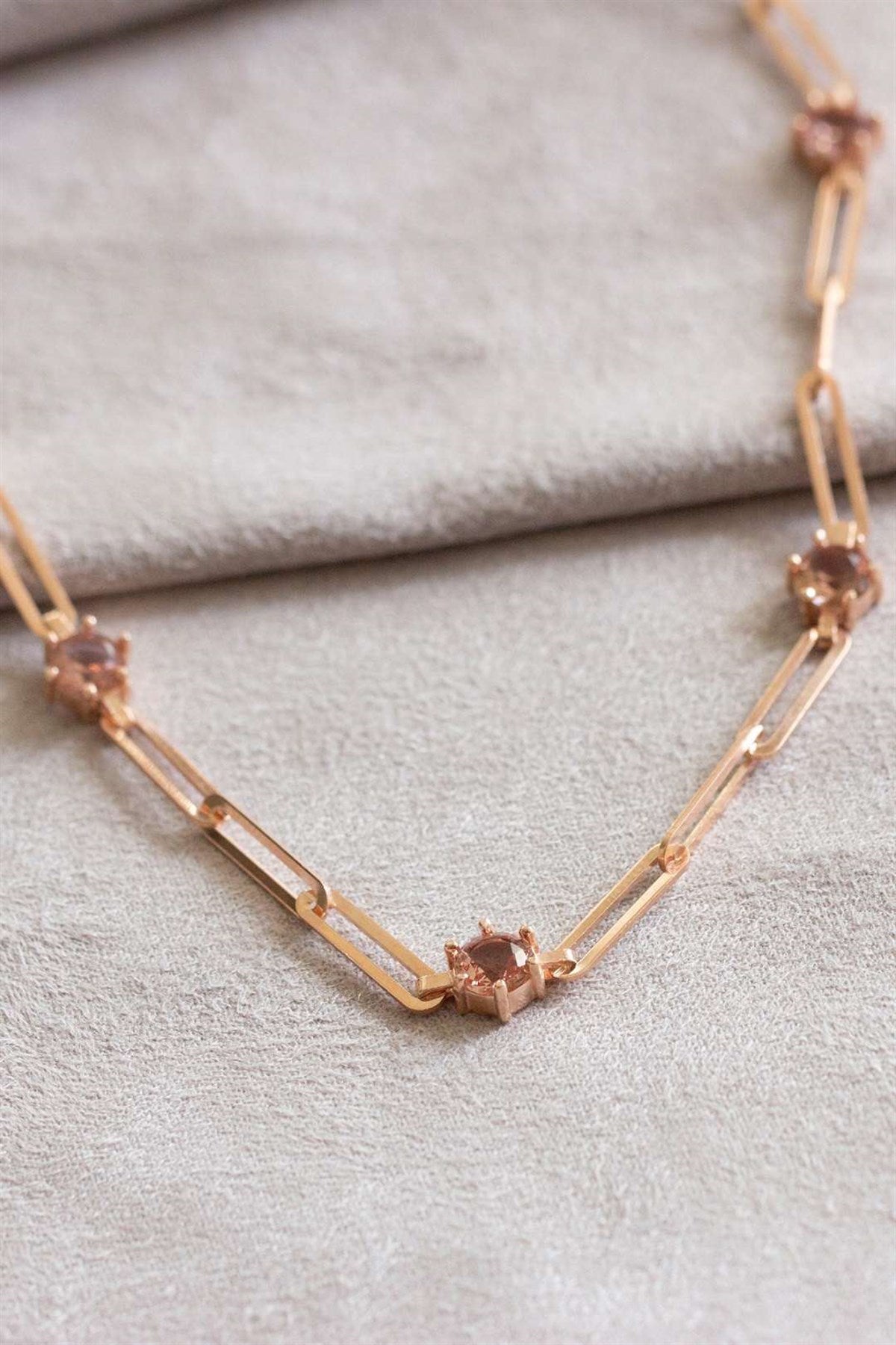 Silver Gemstone Paper Clip Chain Necklace