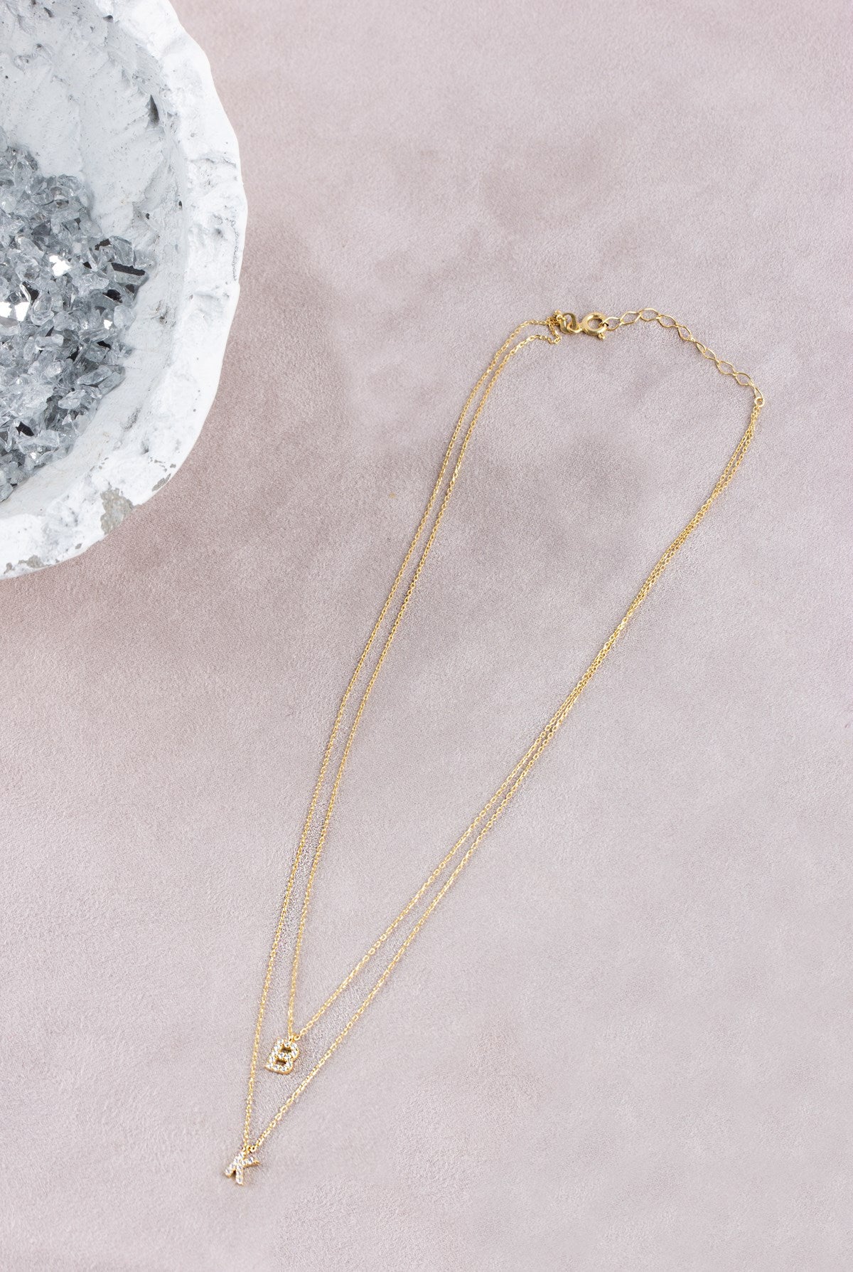 Silver Gemstone Double Chain Initial Necklace