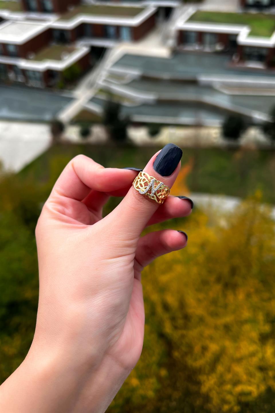 Silver Gemstone Initial Ring
