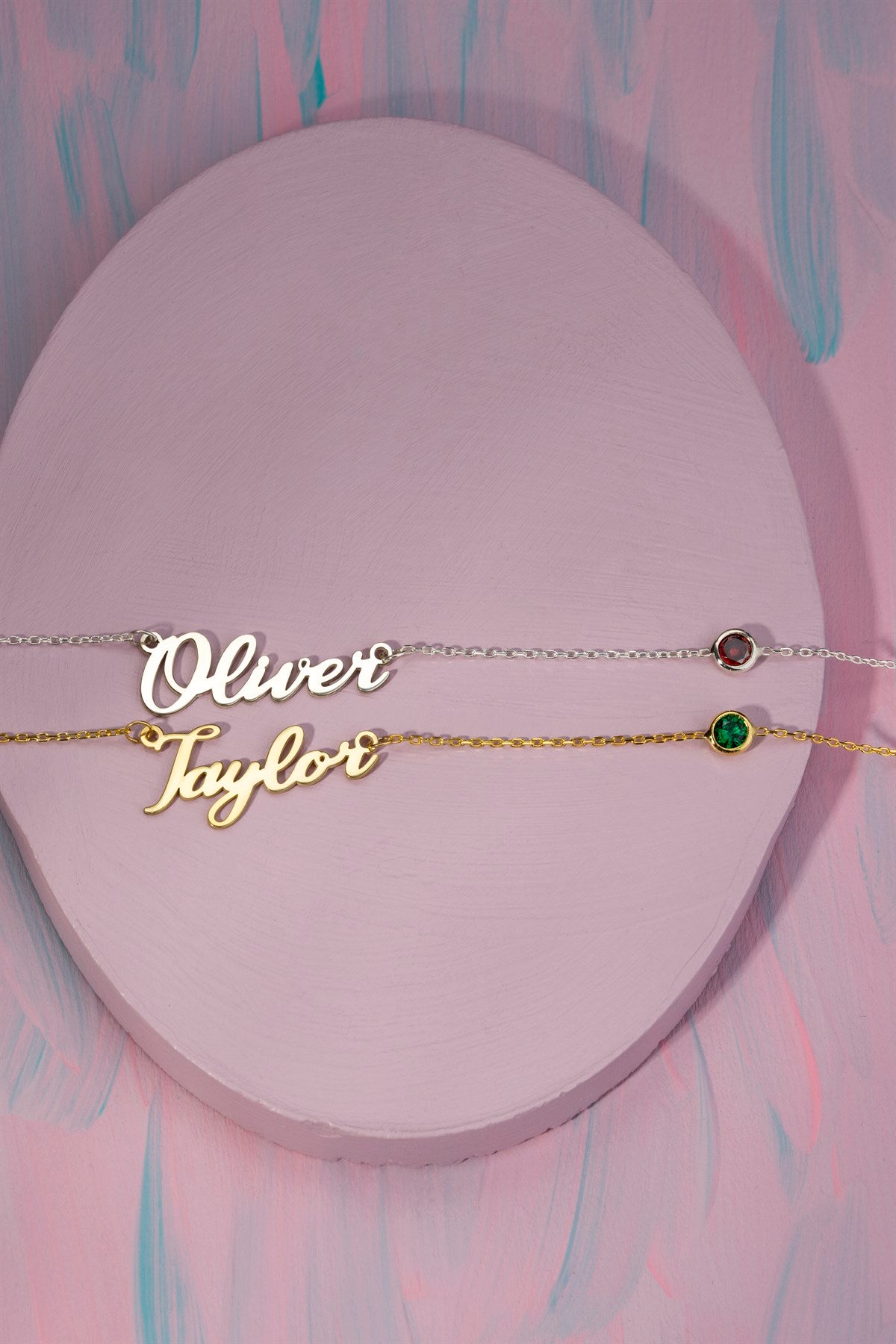 Collier prénom en argent avec pierres précieuses