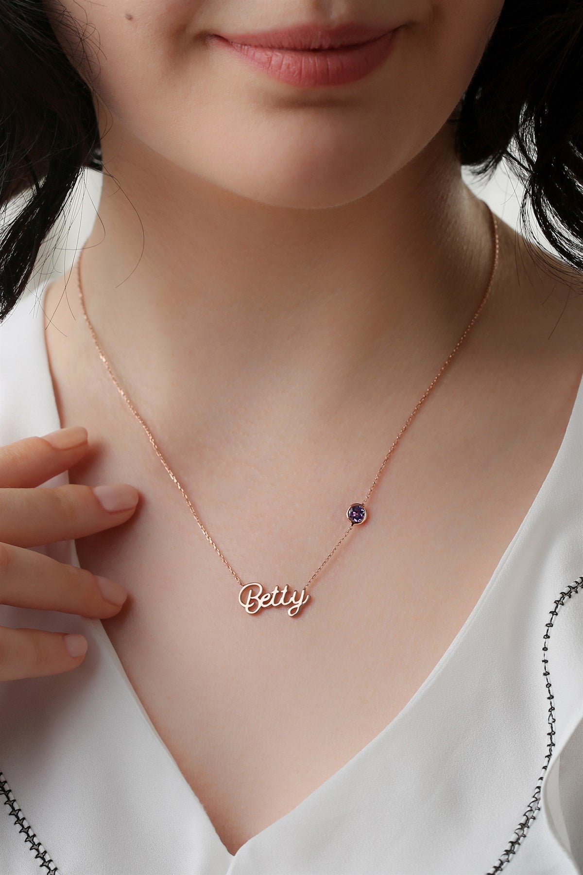 Silver Gemstone Name Necklace