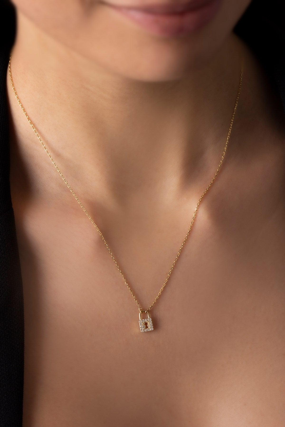 Silver Gemstone Minimal Lock Necklace