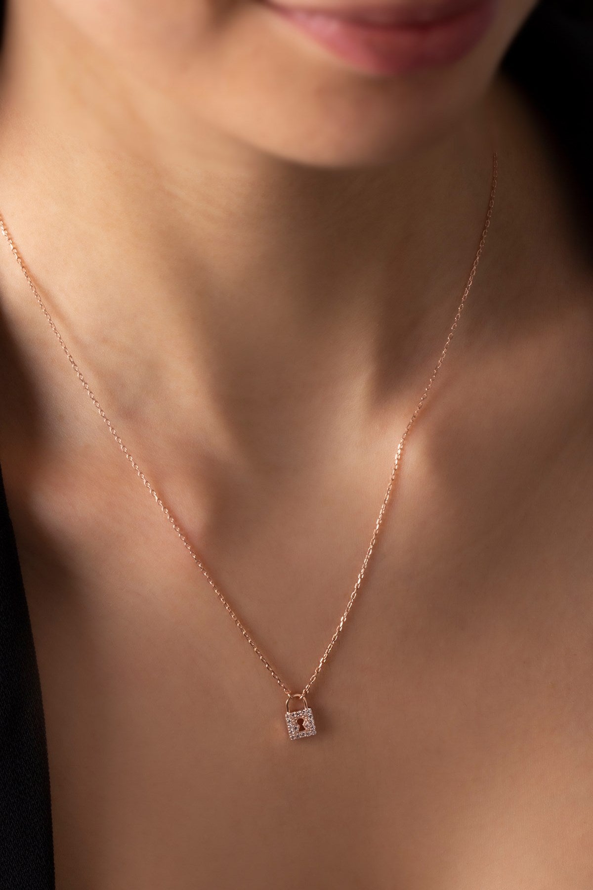 Silver Gemstone Minimal Lock Necklace