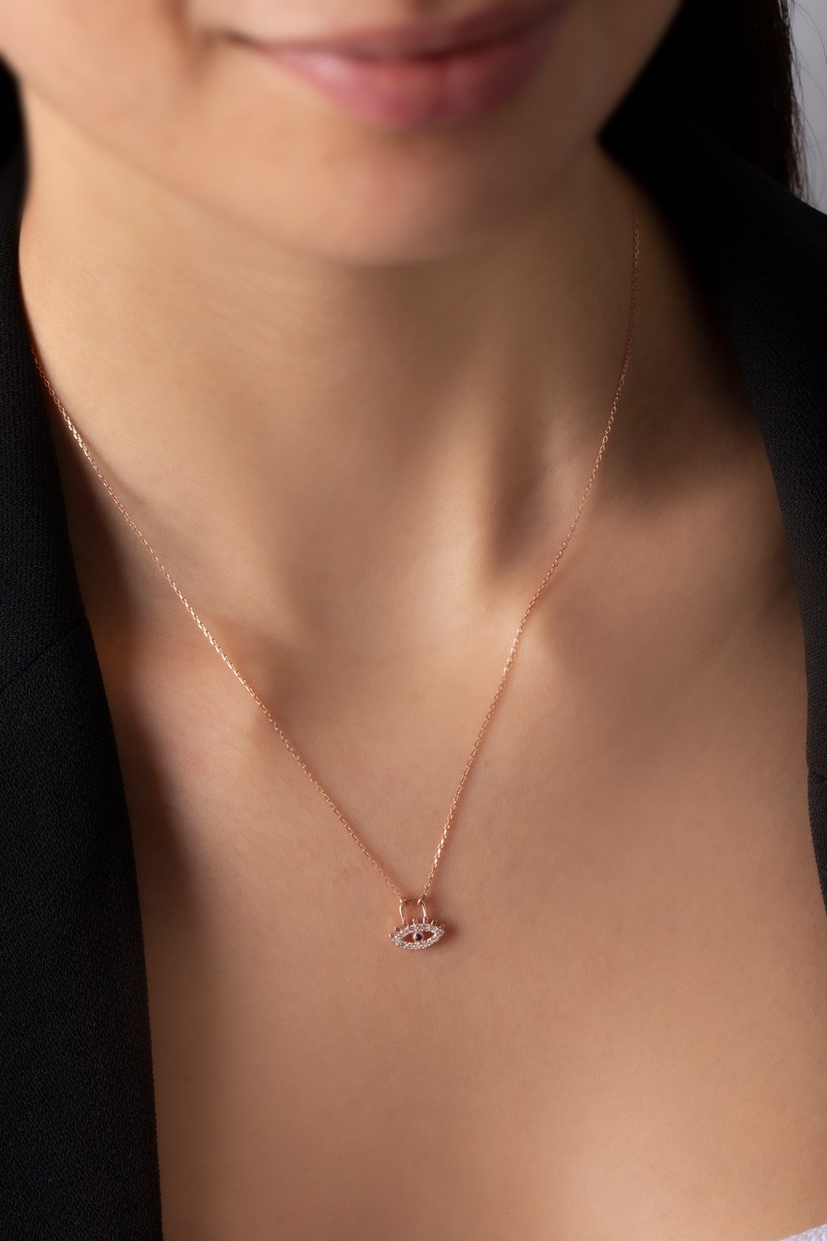 Silver Gemstone Minimal Evil Eye Necklace