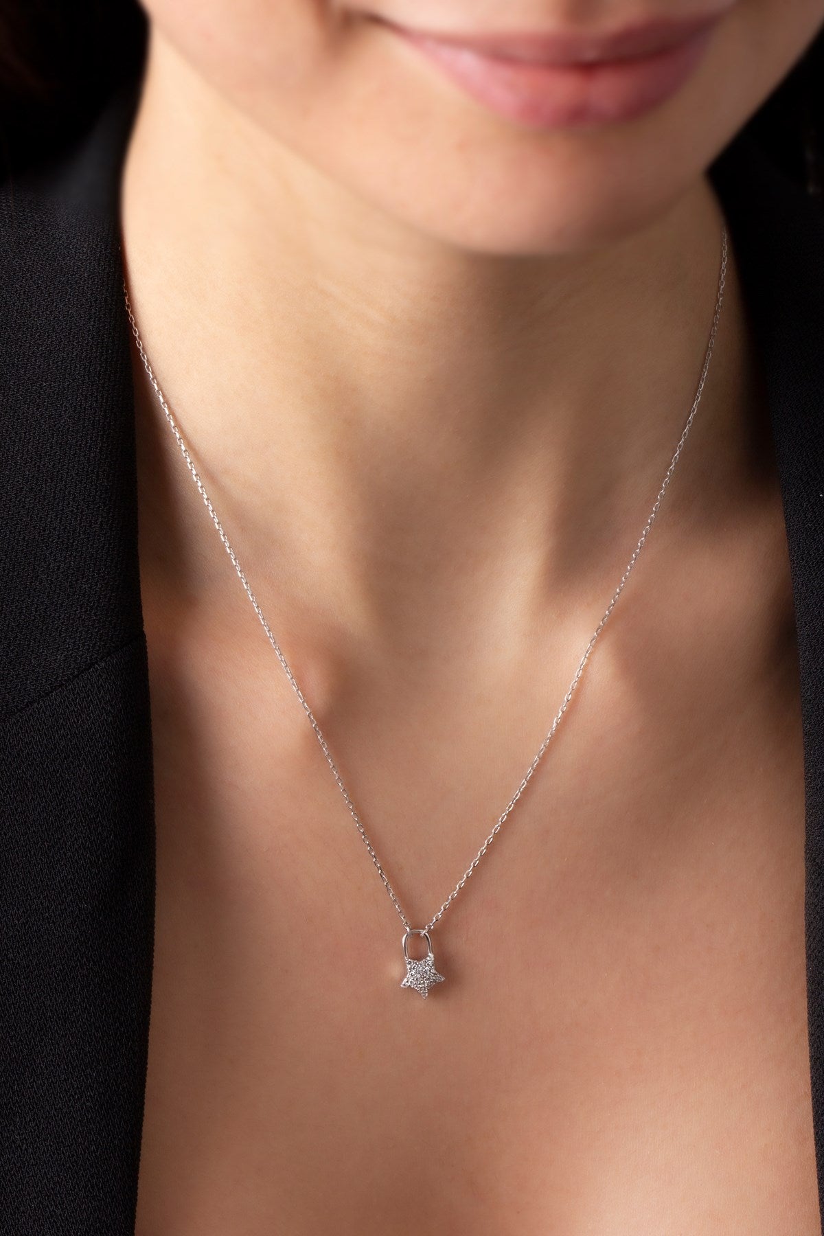 Silver Gemstone Minimal Star Necklace