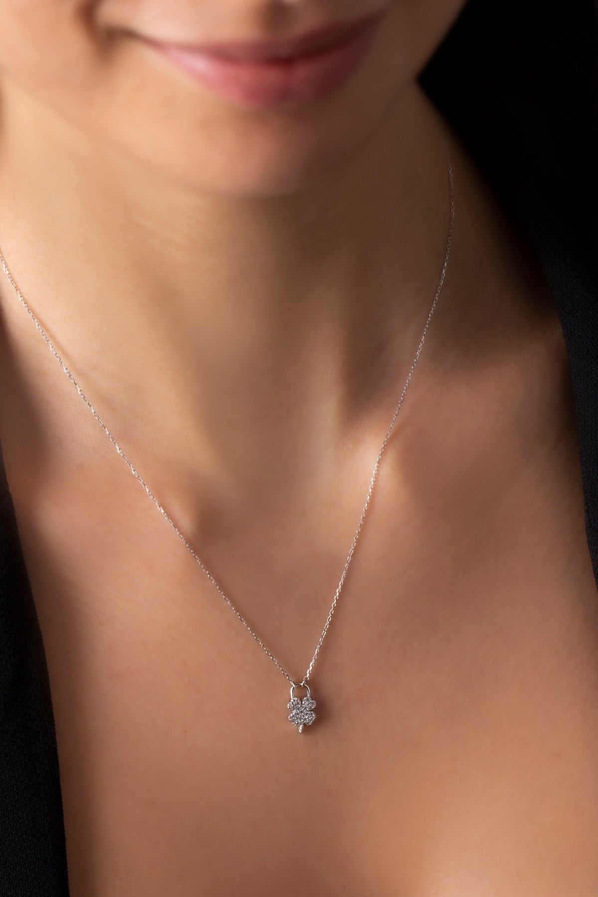 Silver Gemstone Minimal Clover Necklace