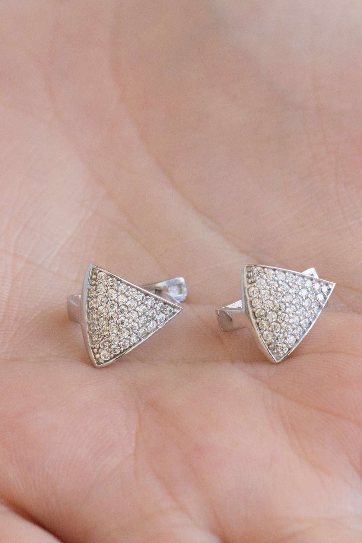 Silver Triangle Gemstone Earrings