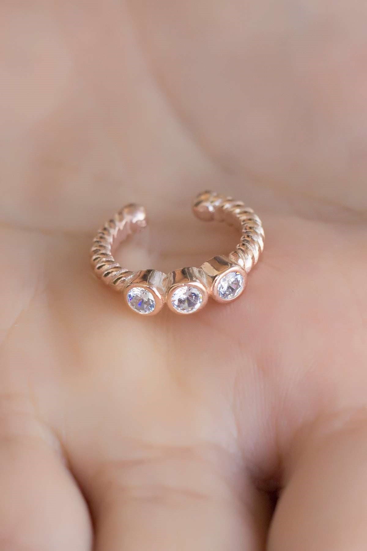 Silver Three Stoness Cartilage Earrings