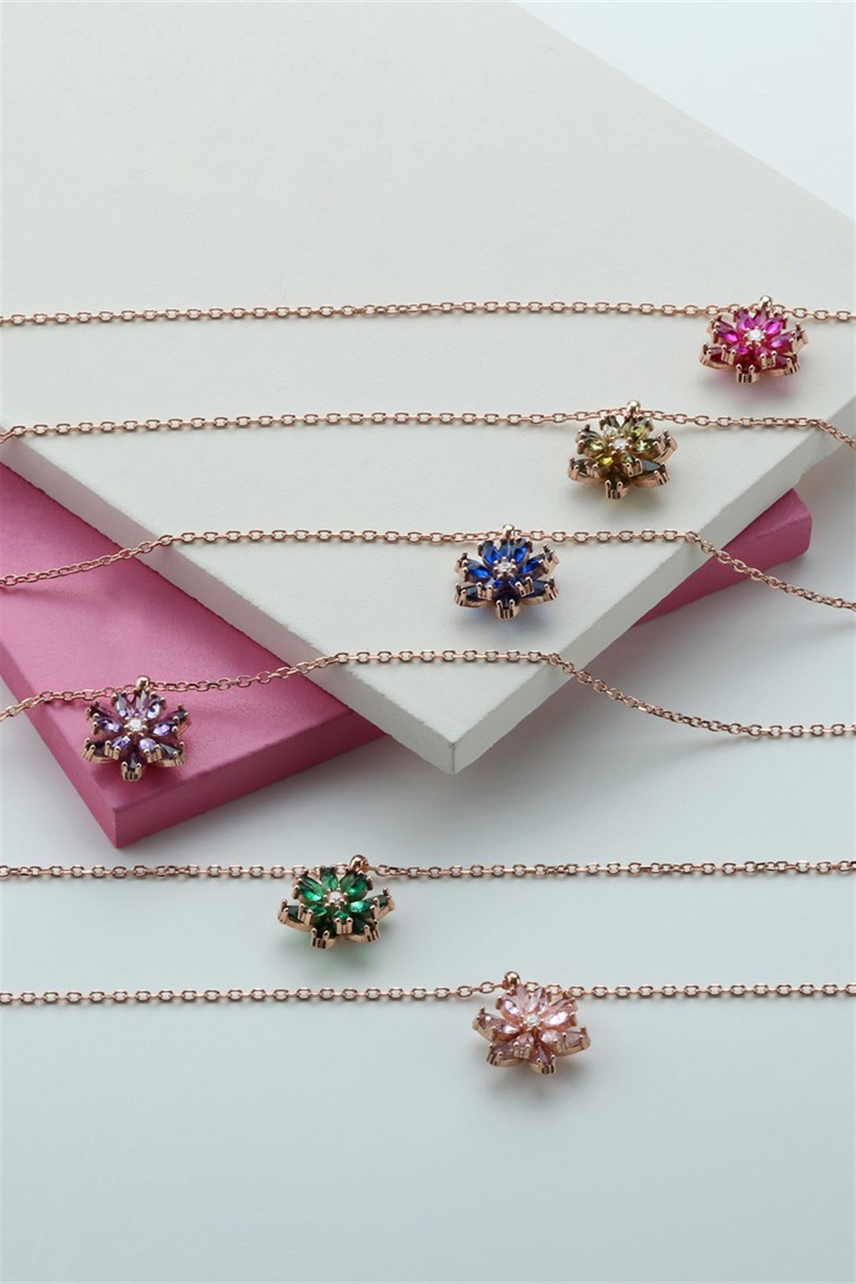 Silver Green Gemstone Lotus Camellia Flower Necklace