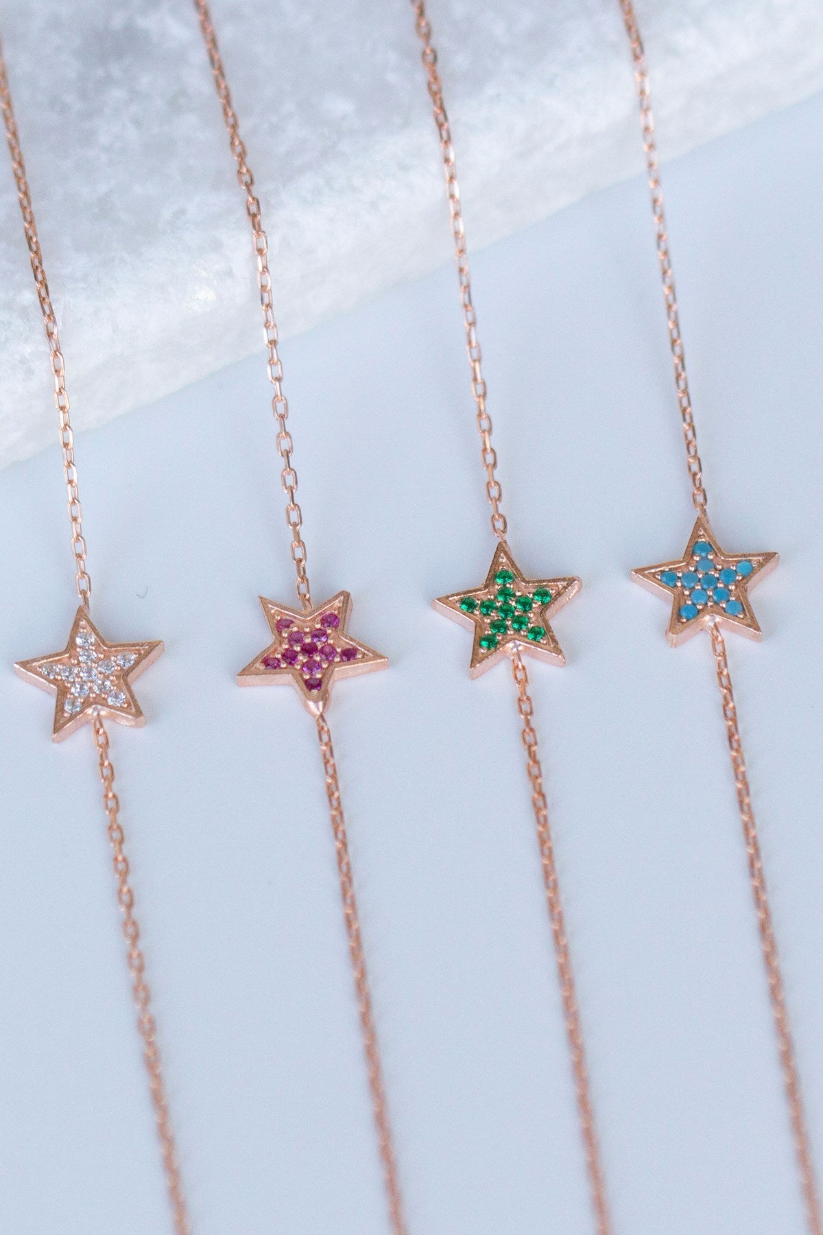 Silver Green Gemstone Star Bracelet