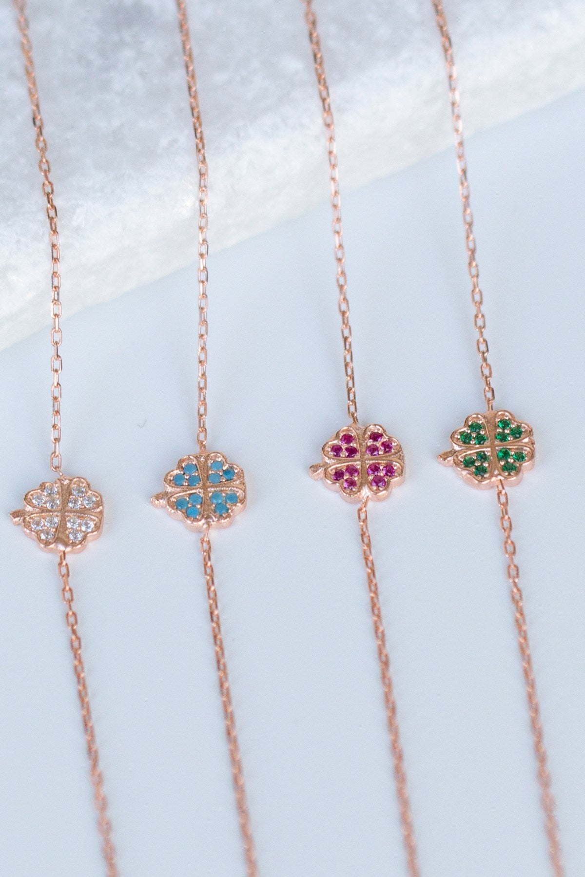 Silver Green Gemstone Clover Bracelet