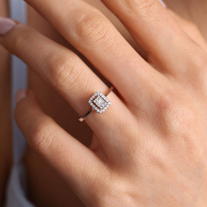 0.18 Carat Baguette Diamond Ring 14K White Solid Gold