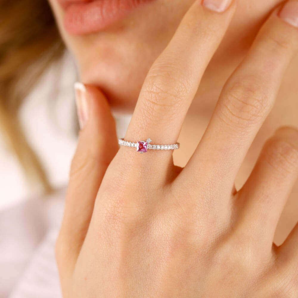0.38 Carat Diamond Ring White Solid Gold Pink Sapphire