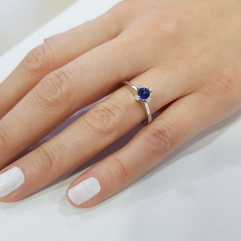 0.40 Carat Diamond Sapphire Solitaire Ring