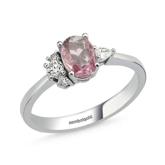 0.54 Carat Diamond Pink Topaz Ring G-SI White Solid Gold