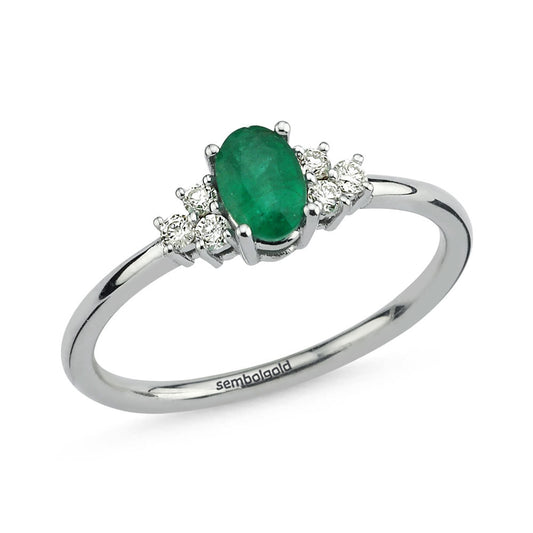0.59 Carat Diamond Emerald Ring G-SI White Solid Gold