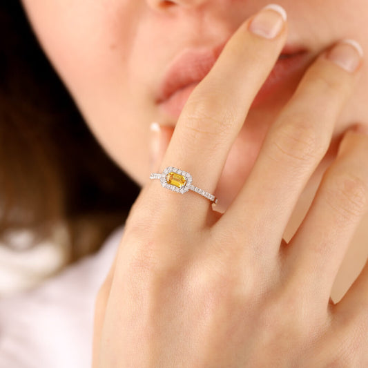 0.69 Carat Diamond Yellow Sapphire Ring White Solid Gold