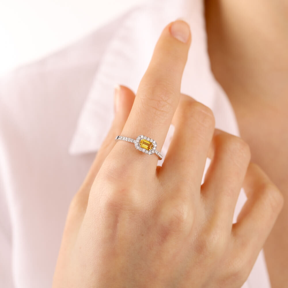 0.69 Carat Diamond Yellow Sapphire Ring White Solid Gold