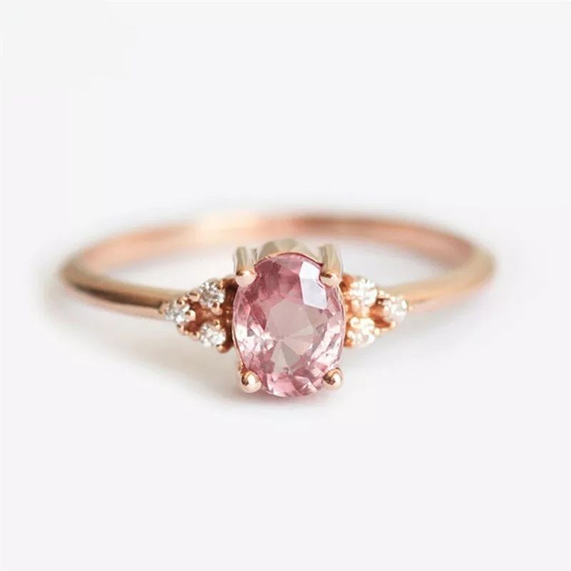 0,71 Carat Diamond Ring Pink Topaz 14K