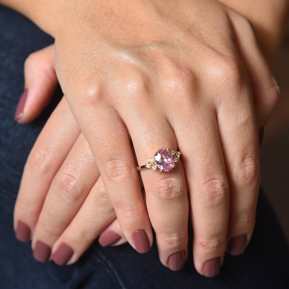 0,71 Carat Diamond Ring Pink Topaz 14K