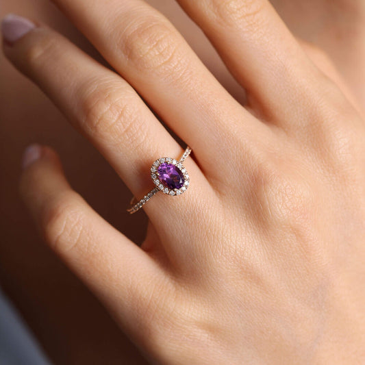 0.80 Carat Diamond Ring Oval Purple Amethyst Stone