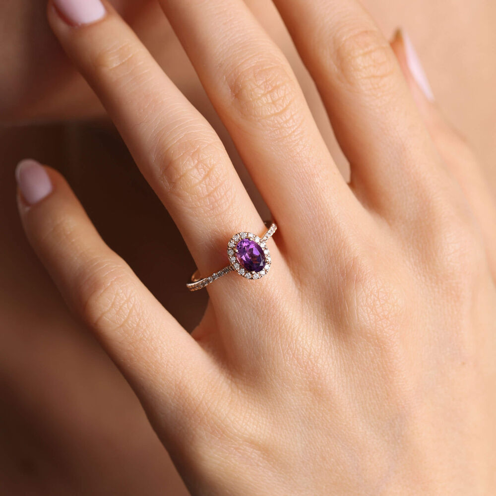 0.80 Carat Diamond Ring Oval Purple Amethyst Stone