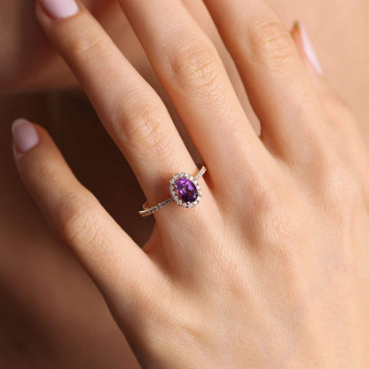 0.80 Carat Diamond Ring Oval Purple Amethyst Stone