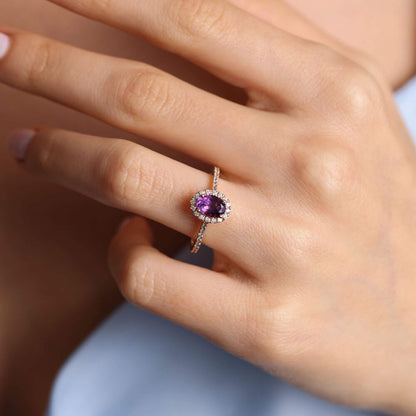 0.80 Carat Diamond Ring Oval Purple Amethyst Stone