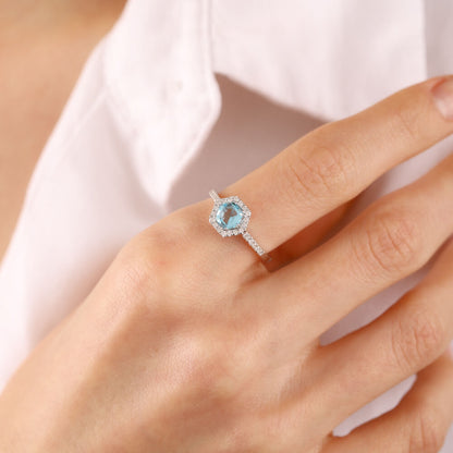 0.99 Carat Diamond Blue Topaz Ring White Solid Gold