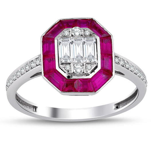 1.25 Carat Diamond Baguette Ruby Ring