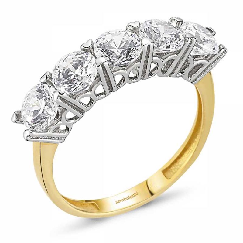 14K (585) Yellow Solid Gold Five Stoness Ring