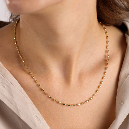 14K Solid Gold 50 cm Italy Almond Chain