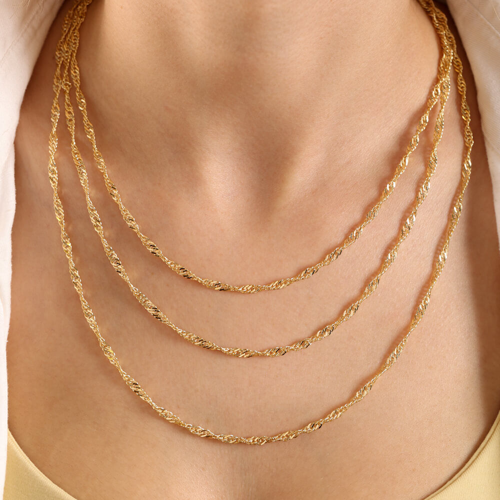 14K Solid Gold Singapore Chain 3.0 mm