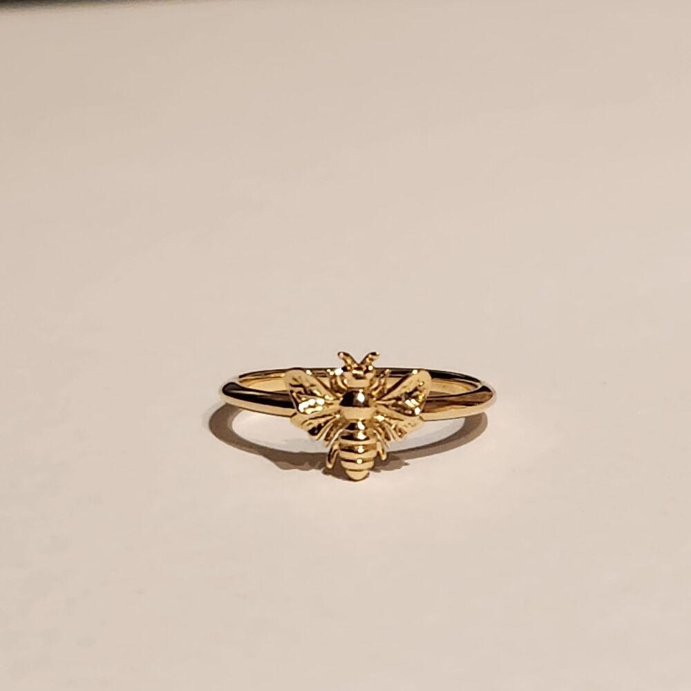 14K Solid Gold Bee Ring