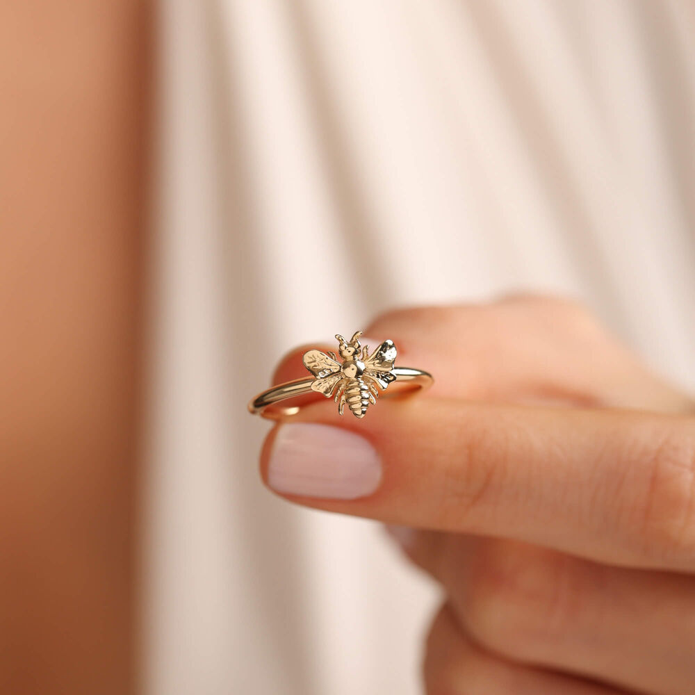 14K Solid Gold Bee Ring