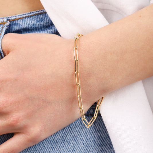 14K Solid Gold Paperclip Bracelet 4 mm