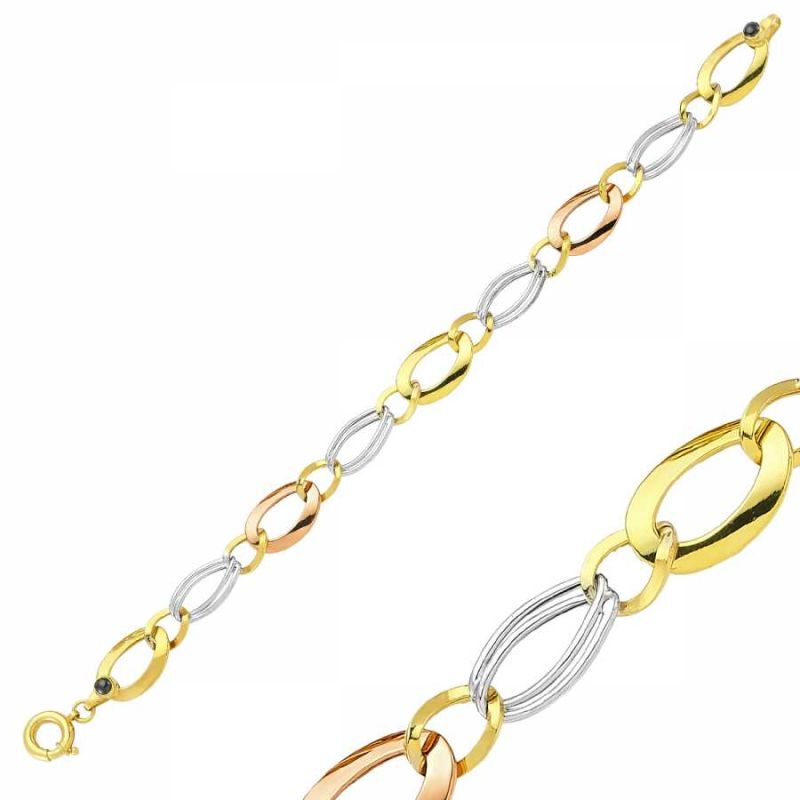 14K Solid Gold Bracelet Hollow Oval Hoop