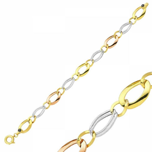 14K Solid Gold Bracelet Hollow Oval Hoop