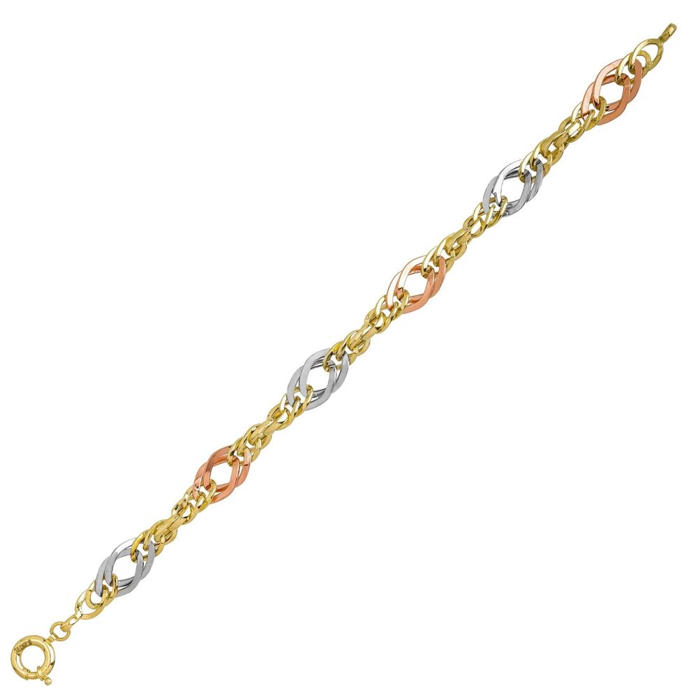 14K Solid Gold Bracelet Tricolor