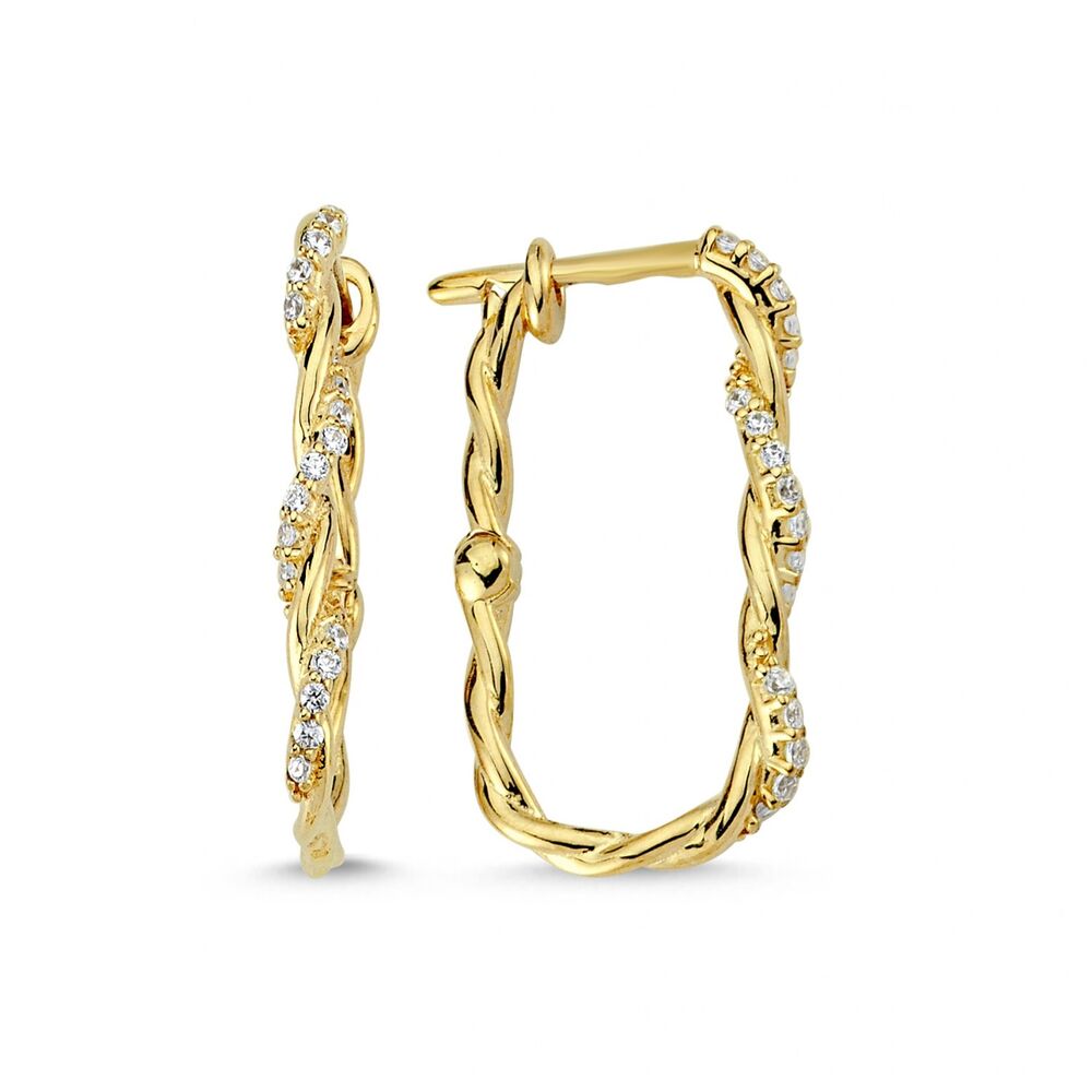 14K Solid Gold Twisted Solid Gold Earrings With Gemstone
