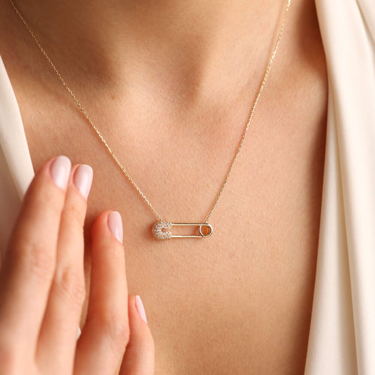 14K Solid Gold Needle Necklace