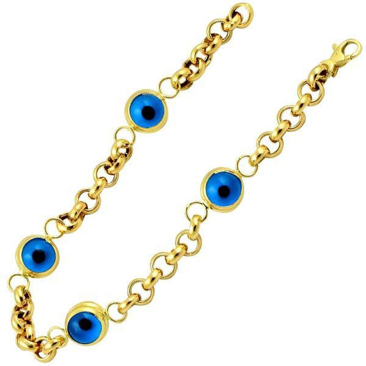 Solid Gold Double-Sided Evil Eye Doc Chain Bracelet