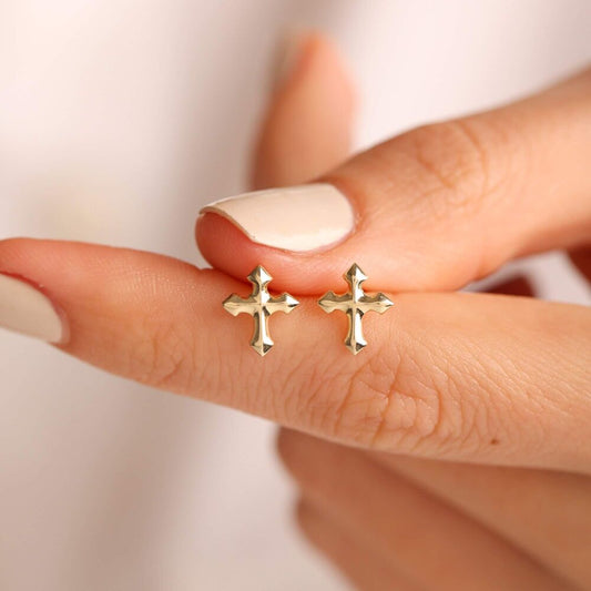 14K Solid Gold Cross Earrings