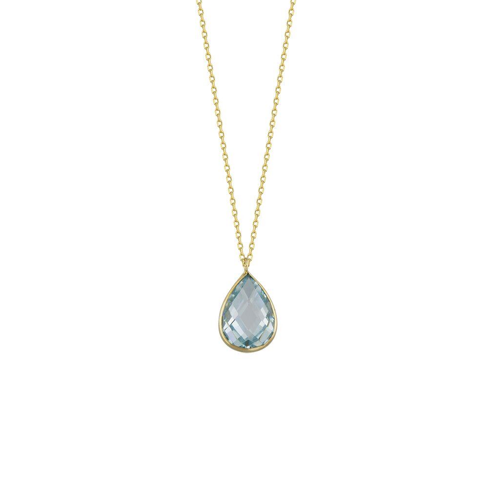 14K Solid Gold Drop Necklace Aqua