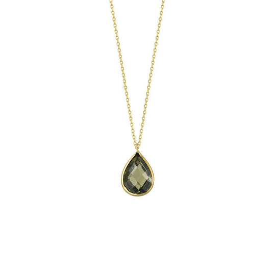 14K Solid Gold Drop Necklace Khaki Green