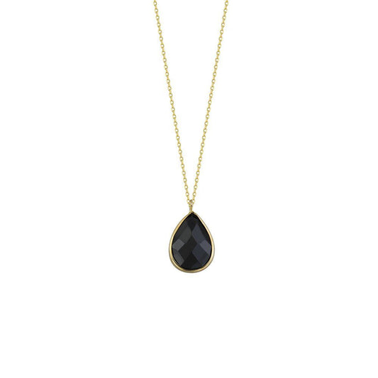 14K Solid Gold Drop Necklace Onyx