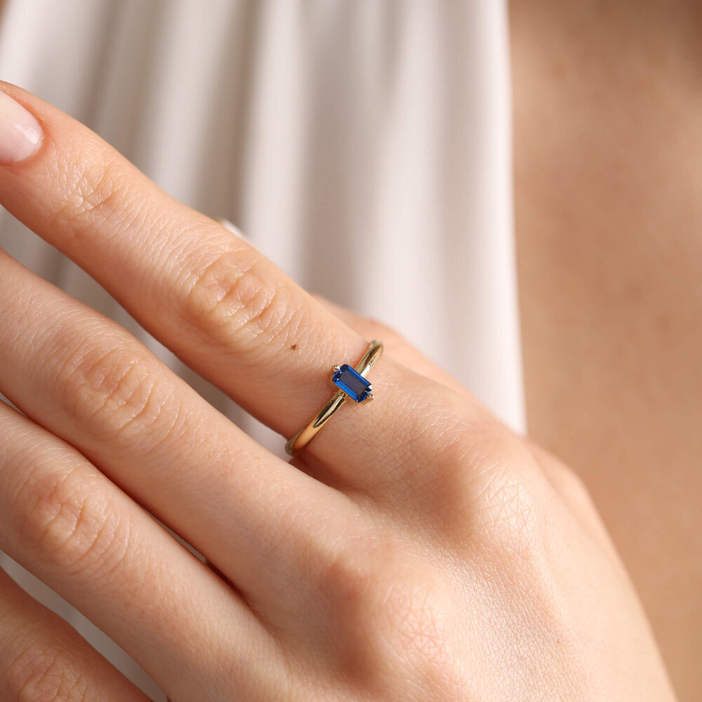 14K Solid Gold Birthstone Zodiac Sign Blue Ring