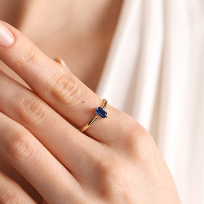 14K Solid Gold Birthstone Zodiac Sign Blue Ring