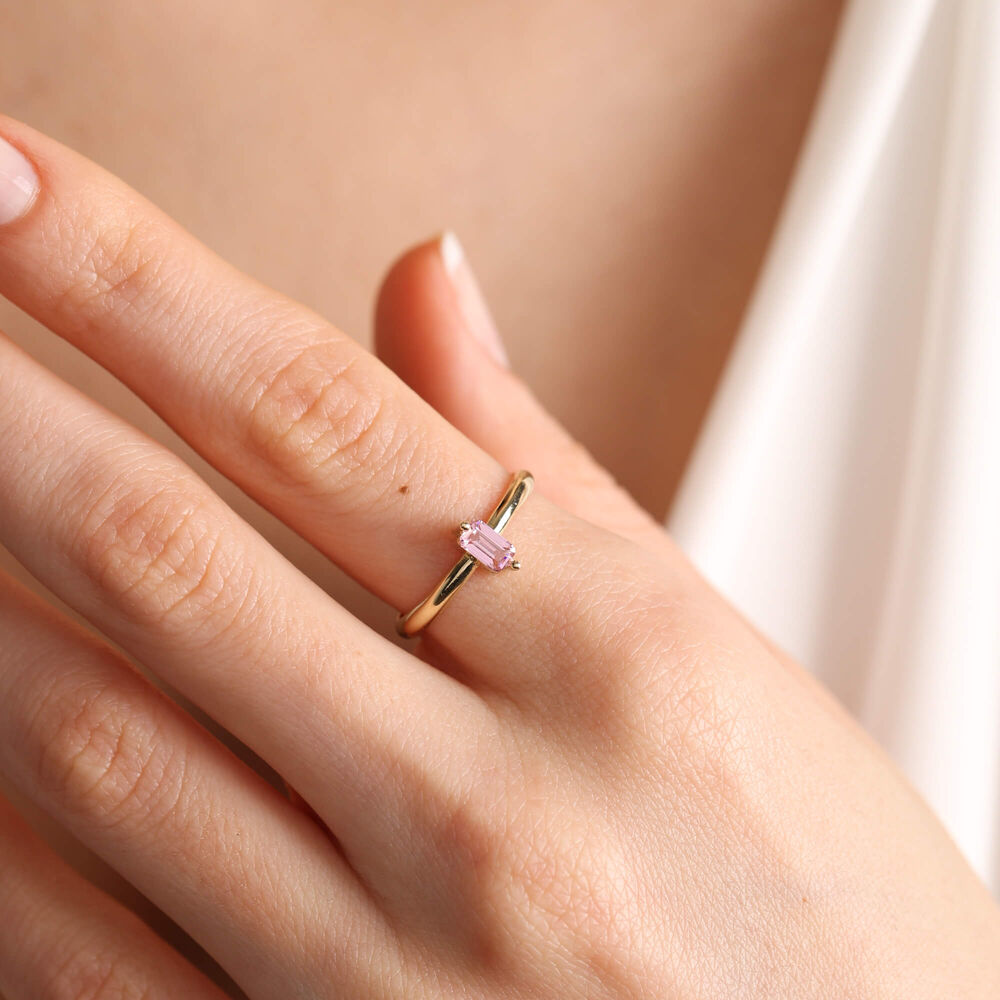 14K Solid Gold Birthstone Zodiac Sign Pink Ring