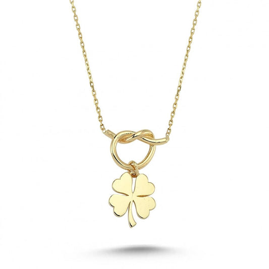 14K Solid Gold Knot Clover Necklace